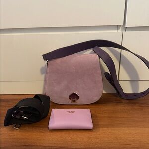 Kate Spade Lavender Suede Saddle Bag & matching wallet